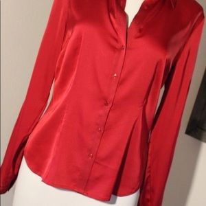 Red Guess silky top.